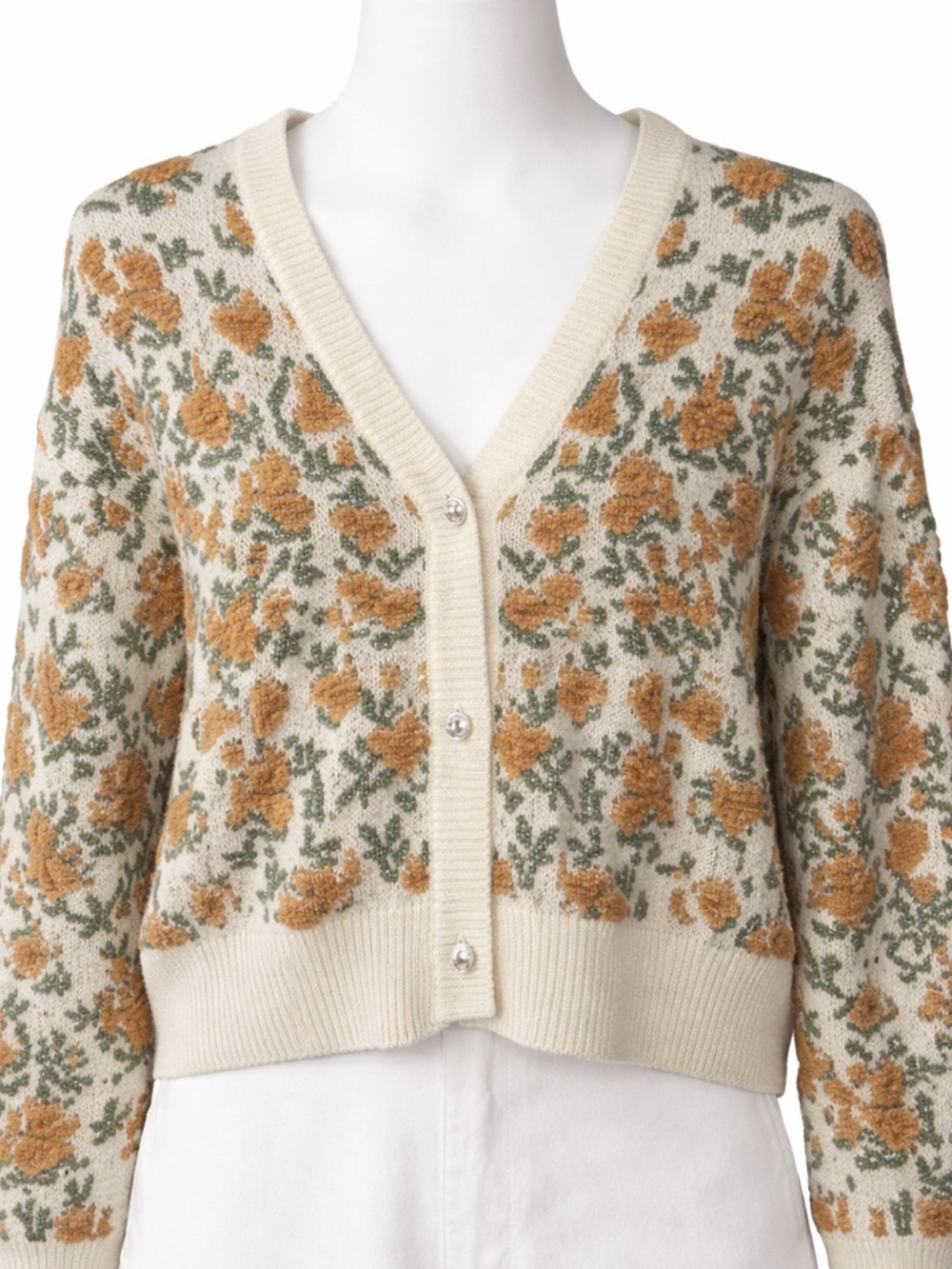 Cider Cream and Mustard Floral V-Neck Cardigan